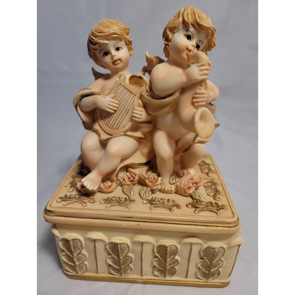 Angels Trinket Jewelry Resin Harp Saxophone Figure‎ Box